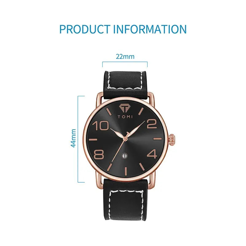 TOMI High Quality Luxury Design Men's and Women's Quartz Watch Minimalist Fashion Calendar Quartz Casual Watch