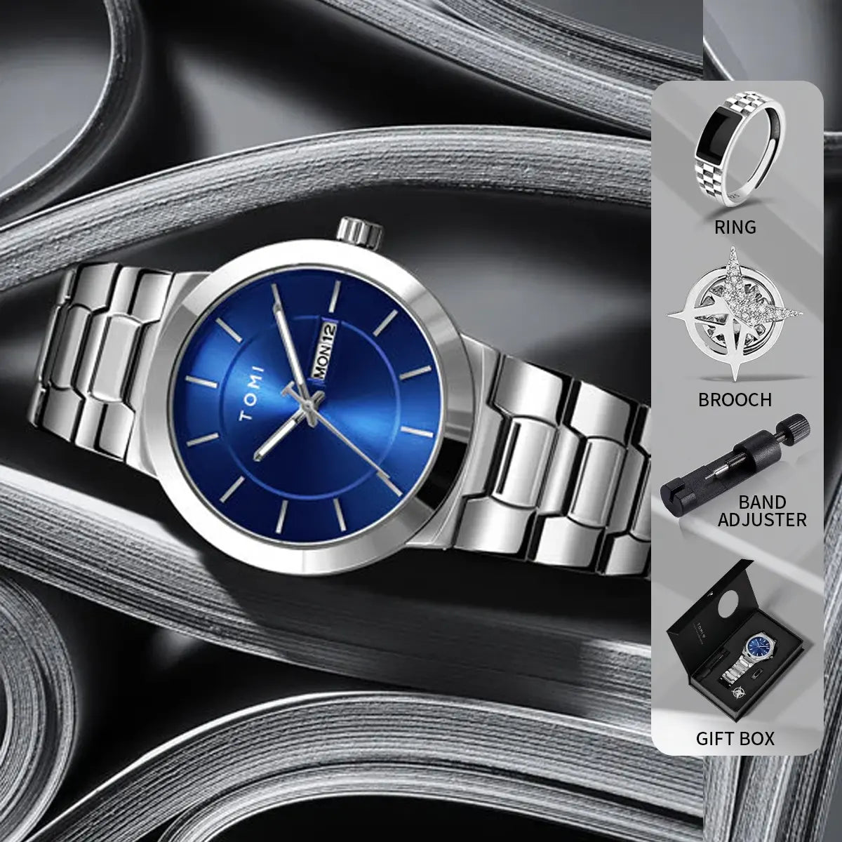 TOMI Luxury Business Men's Watch Gift Box Set High Quality Simple and Versatile Quartz Watch for Men Relogio Masculino in Pakistan