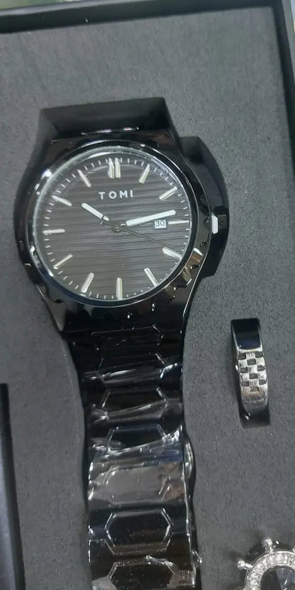 TOMI New 4PCS Luxury Men Watch Gift Set High Quality Steel Strip Striped Dial Calendar Men Quartz Watch Clock Gifts Reloj in Pakistan