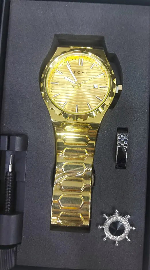 TOMI New 4PCS Luxury Men Watch Gift Set High Quality Steel Strip Striped Dial Calendar Men Quartz Watch Clock Gifts Reloj in Pakistan