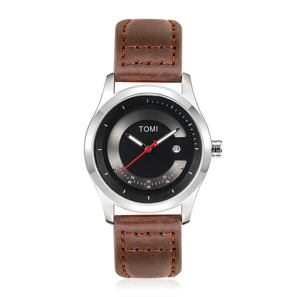 TOMI Leisure Fashion Men's Watch Leather Band Calendar Minimalist Men's Quartz Watch High Quality Clock Gift