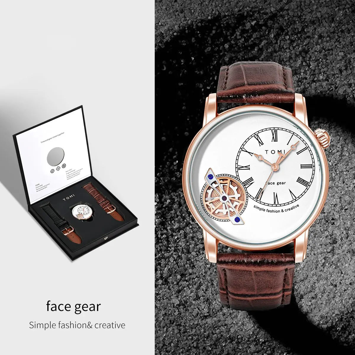 TOMI Set Gift Box Luxury and Fashionable Men's Quartz Watch Leisure Calendar Double Strap Quartz Watch Festival Gift