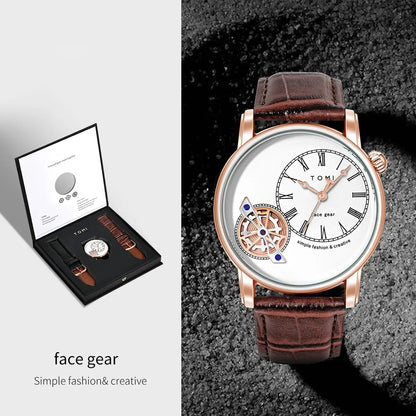 TOMI Set Gift Box Luxury and Fashionable Men's Quartz Watch Leisure Calendar Double Strap Quartz Watch Festival Gift