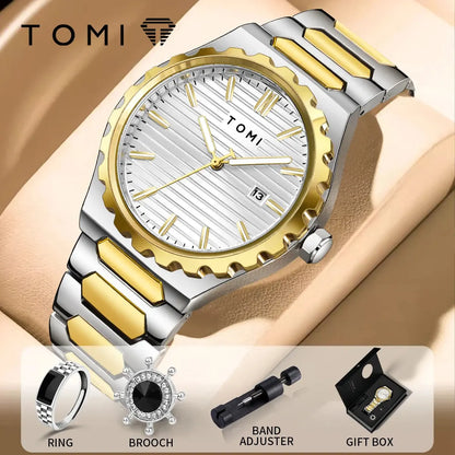 TOMI New 4PCS Luxury Men Watch Gift Set High Quality Steel Strip Striped Dial Calendar Men Quartz Watch Clock Gifts Reloj in Pakistan