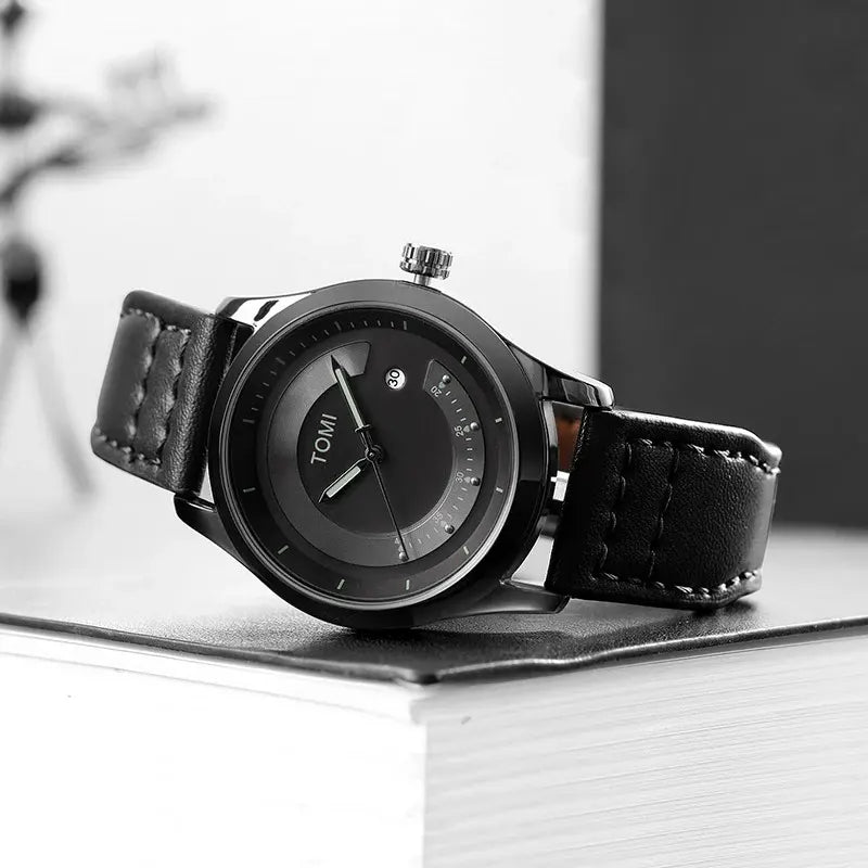 TOMI Leisure Fashion Men's Watch Leather Band Calendar Minimalist Men's Quartz Watch High Quality Clock Gift