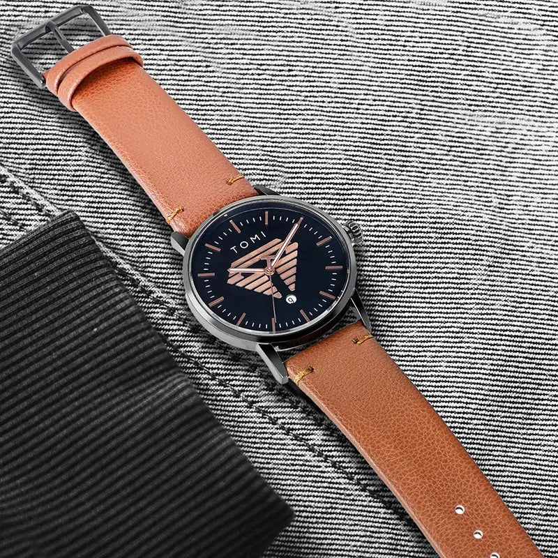 TOMI Men's Watch Minimalist Casual Business Quartz Watch Luxury Fashion Men's Leather Quartz Watch Clock Gift