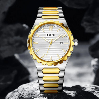 TOMI New 4PCS Luxury Men Watch Gift Set High Quality Steel Strip Striped Dial Calendar Men Quartz Watch Clock Gifts Reloj in Pakistan