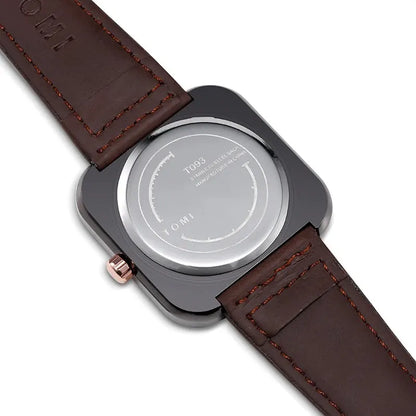 TOMI Fashion Square Watch for Men Quartz Wrist watch Simple Relogio Masculine Leather Strap Watch Back Side in Pakistan