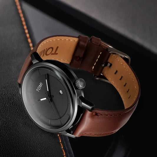 TOMI New Casual Fashion Men Watch Gift Luxury Round Large Dial Calendar Men Quartz Watch