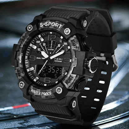 TOMI Men's LED Waterproof Digital Watch Men's Fitness Electronic Watch Multi functional Military Sports Watch Children's Gift