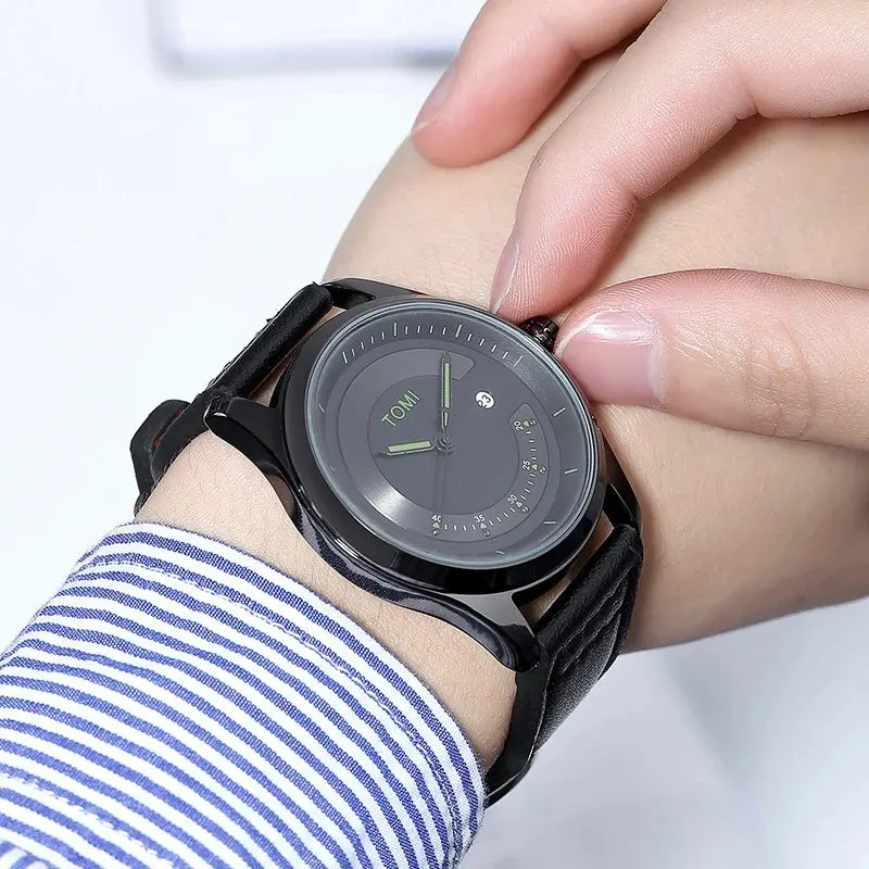 TOMI Leisure Fashion Men's Watch Leather Band Calendar Minimalist Men's Quartz Watch High Quality Clock Gift