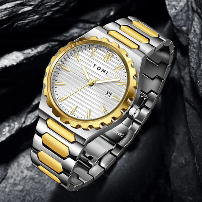 TOMI New 4PCS Luxury Men Watch Gift Set High Quality Steel Strip Striped Dial Calendar Men Quartz Watch Clock Gifts Reloj in Pakistan