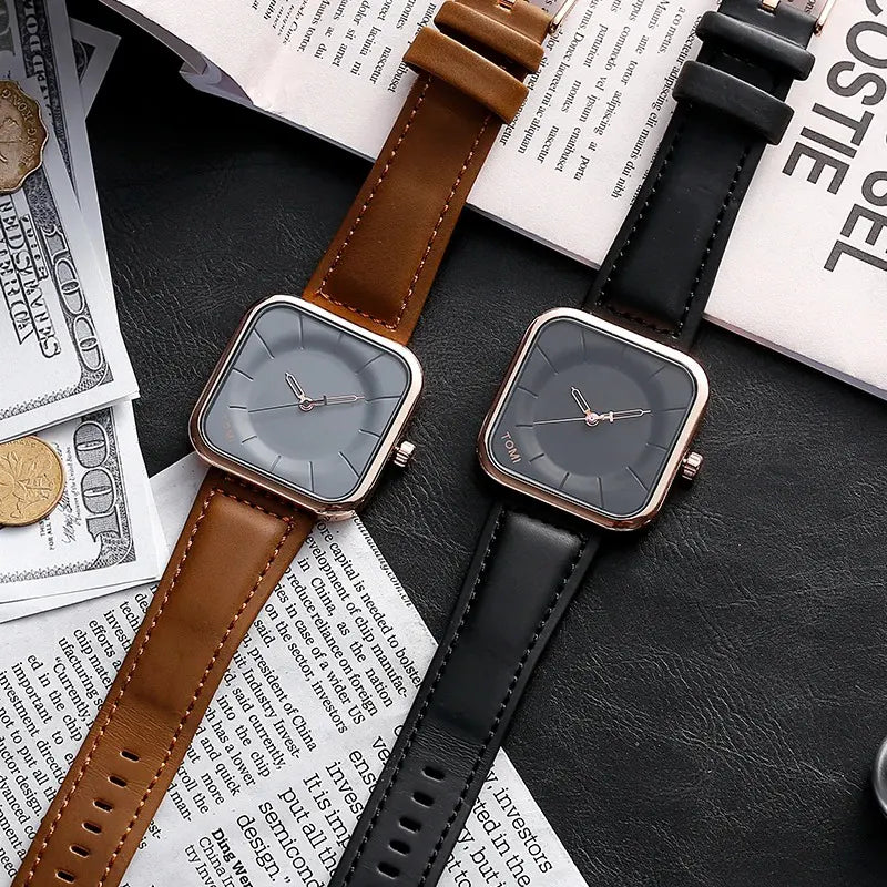 TOMI Fashion Square Watch for Men Quartz Wrist watch Simple Relogio Masculine Leather Strap in pakistan