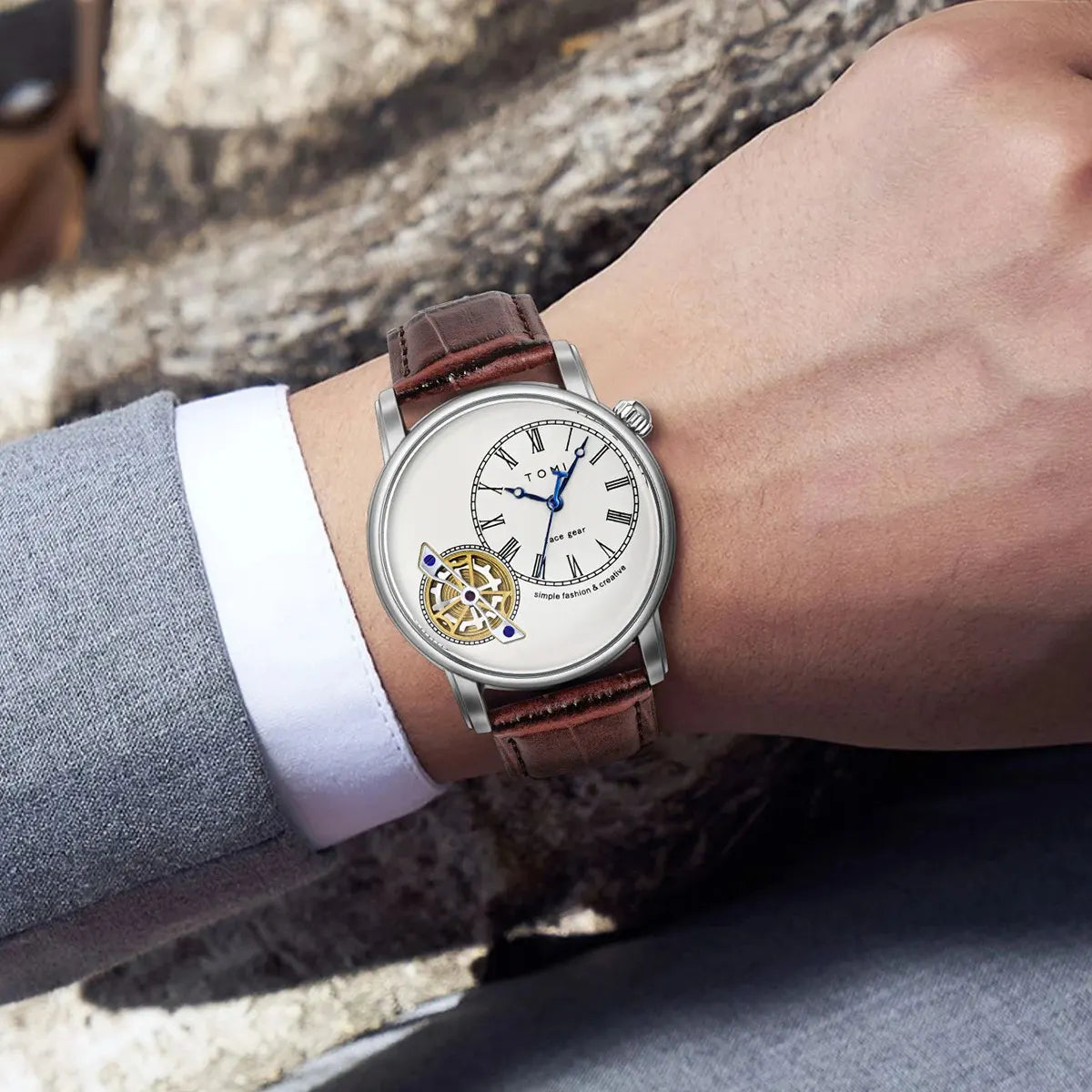 TOMI Set Gift Box Luxury and Fashionable Men's Quartz Watch Leisure Calendar Double Strap Quartz Watch Festival Gift