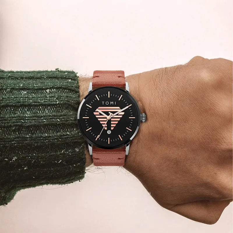 TOMI Men's Watch Minimalist Casual Business Quartz Watch Luxury Fashion Men's Leather Quartz Watch Clock Gift