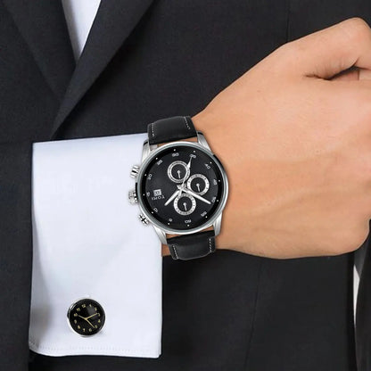 TOMI 4PCS Set Gift Box Men's Fashion Business Quartz Watch Leisure Calendar Watch Men's Cufflinks in pakistan