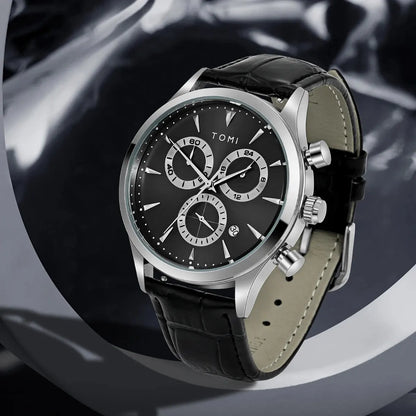 TOMI 4PCS Set Luxury Business Men's Quartz Watch Casual Fashion Versatile Watch Men's Cufflinks Tie Clip Watch Festival Gift
