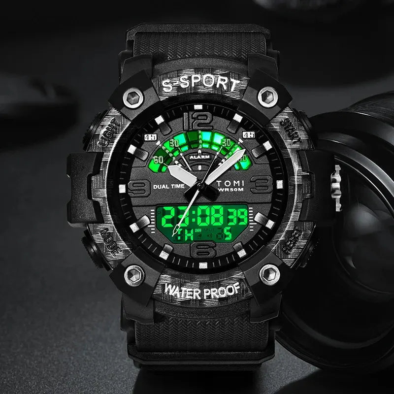 TOMI Men's LED Waterproof Digital Watch Men's Fitness Electronic Watch Multi functional Military Sports Watch Children's Gift