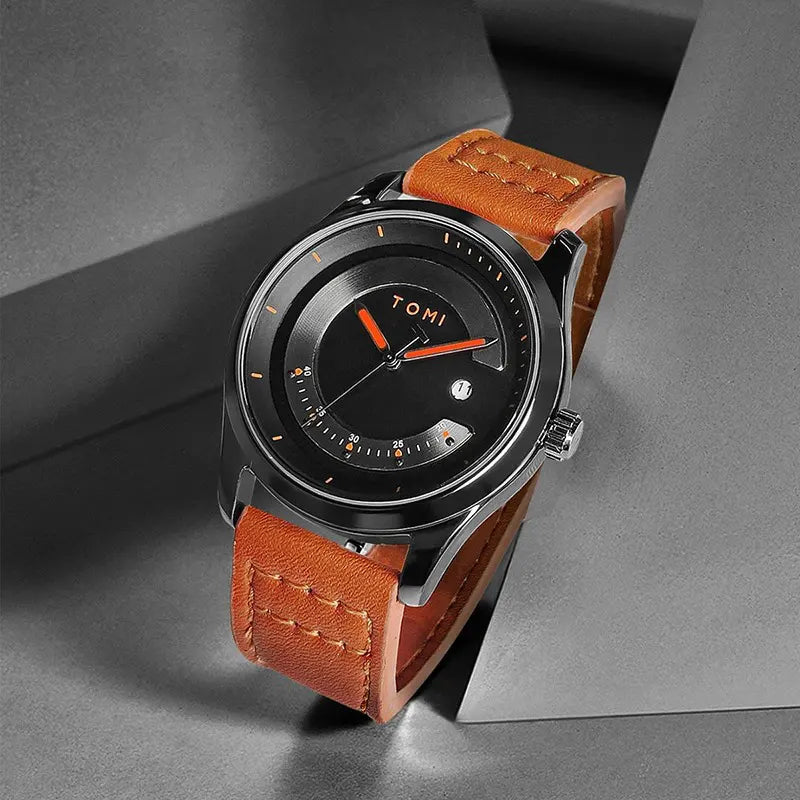 TOMI Leisure Fashion Men's Watch Leather Band Calendar Minimalist Men's Quartz Watch High Quality Clock Gift