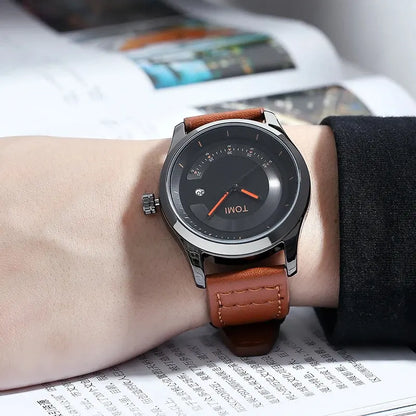 TOMI Leisure Fashion Men's Watch Leather Band Calendar Minimalist Men's Quartz Watch High Quality Clock Gift