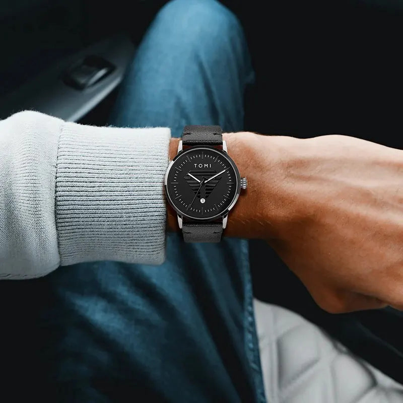 TOMI Men's Watch Minimalist Casual Business Quartz Watch Luxury Fashion Men's Leather Quartz Watch Clock Gift