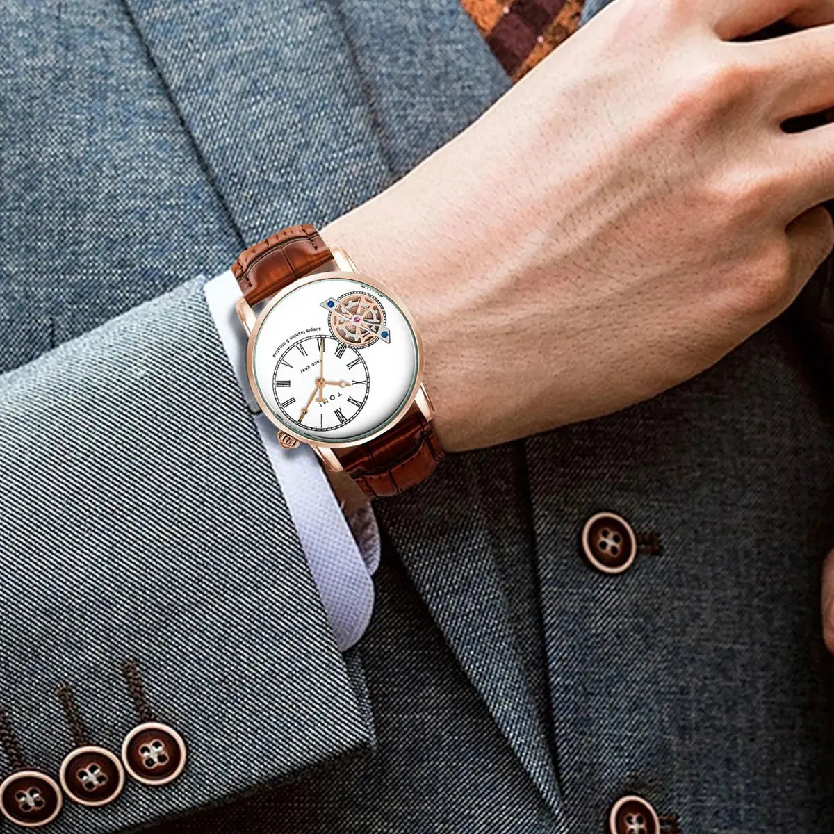 TOMI Set Gift Box Luxury and Fashionable Men's Quartz Watch Leisure Calendar Double Strap Quartz Watch Festival Gift