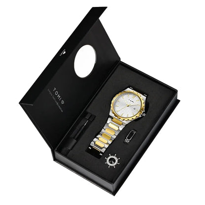 TOMI New 4PCS Luxury Men Watch Gift Set High Quality Steel Strip Striped Dial Calendar Men Quartz Watch Clock Gifts Reloj in Pakistan