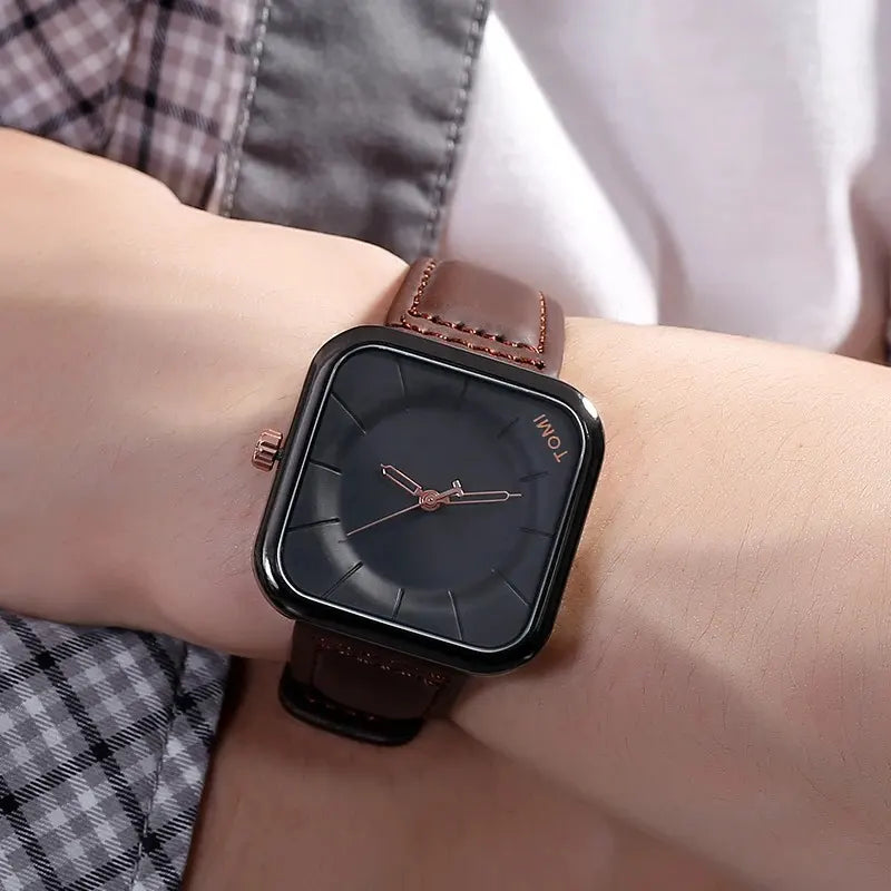 TOMI Fashion Square Watch for Men Quartz Wrist watch Simple Relogio Masculine Leather Strap watch Minimalist Male Clock