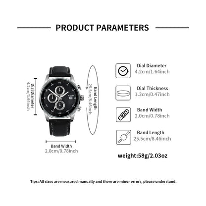 TOMI Men's Fashion Business Quartz Watch Leisure Calendar Watch size