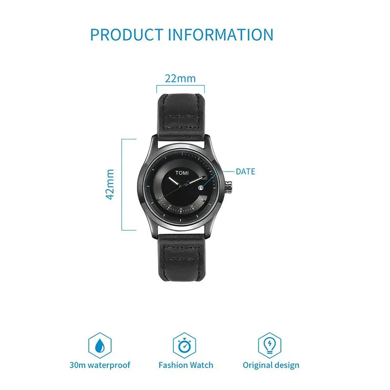 TOMI Leisure Fashion Men's Watch Leather Band Calendar Minimalist Men's Quartz Watch High Quality Clock Gift