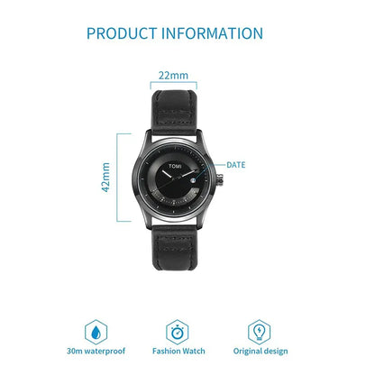 TOMI Leisure Fashion Men's Watch Leather Band Calendar Minimalist Men's Quartz Watch High Quality Clock Gift