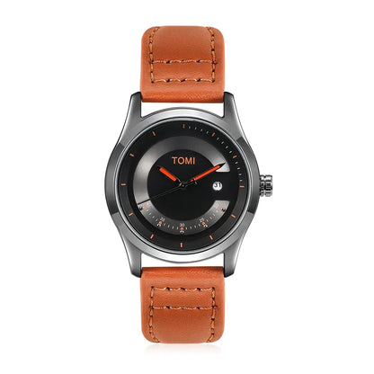 TOMI Leisure Fashion Men's Watch Leather Band Calendar Minimalist Men's Quartz Watch High Quality Clock Gift