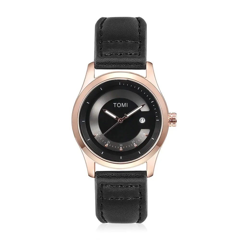 TOMI Leisure Fashion Men's Watch Leather Band Calendar Minimalist Men's Quartz Watch High Quality Clock Gift