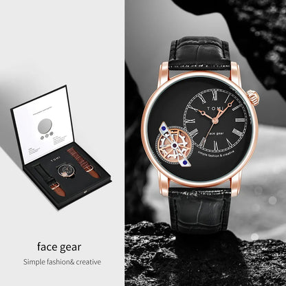 TOMI Set Gift Box Luxury and Fashionable Men's Quartz Watch Leisure Calendar Double Strap Quartz Watch Festival Gift