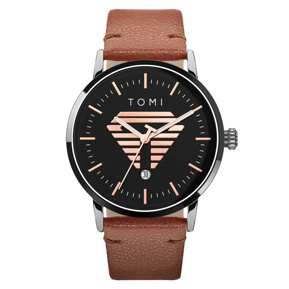 TOMI Men's Watch Minimalist Casual Business Quartz Watch Luxury Fashion Men's Leather Quartz Watch Clock Gift