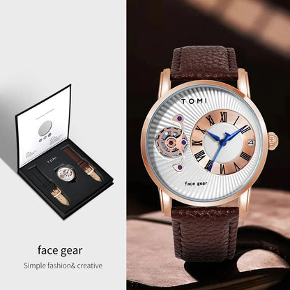 TOMI Classic Minimalist Men's Watch Gift Set Luxury Business Men's Versatile Quartz Watch Round Large dial Quartz Watch Gift