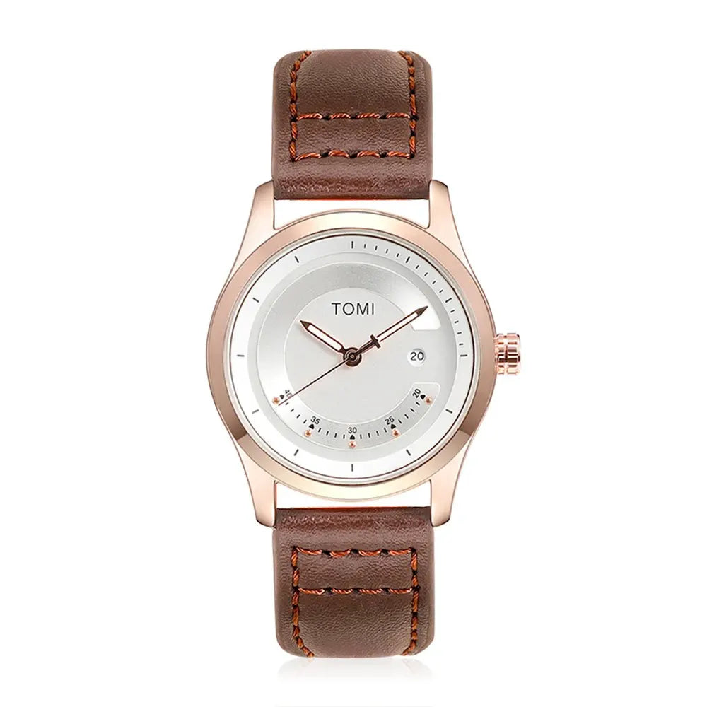 TOMI Leisure Fashion Men's Watch Leather Band Calendar Minimalist Men's Quartz Watch High Quality Clock Gift