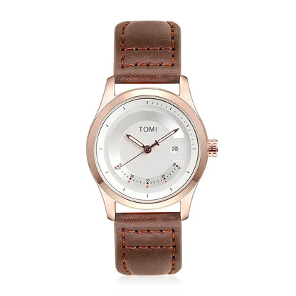 TOMI Leisure Fashion Men's Watch Leather Band Calendar Minimalist Men's Quartz Watch High Quality Clock Gift